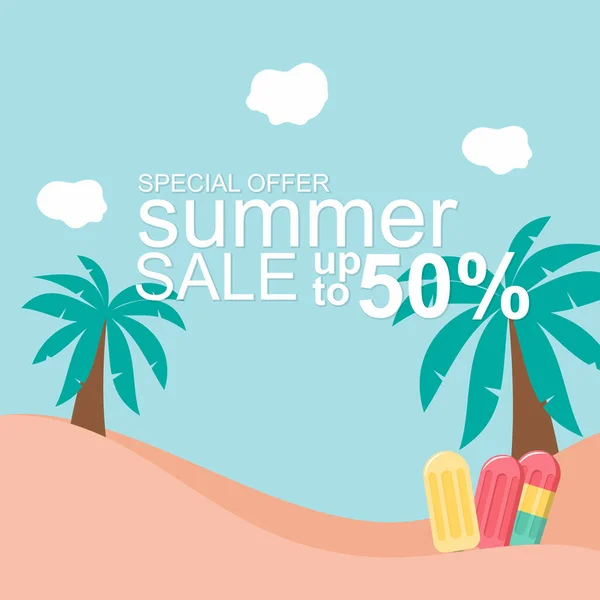 Summer Beach Vector Illustration Poster Sale Design Paper Cur Concept — Stock Vector