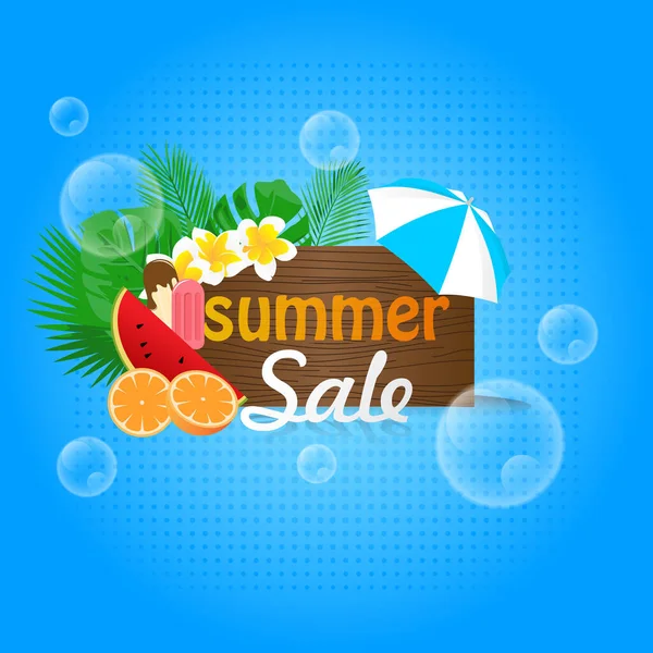 Summer Sale Background Flowers Tropical Leaves Promotion Advertisement — Stock Vector