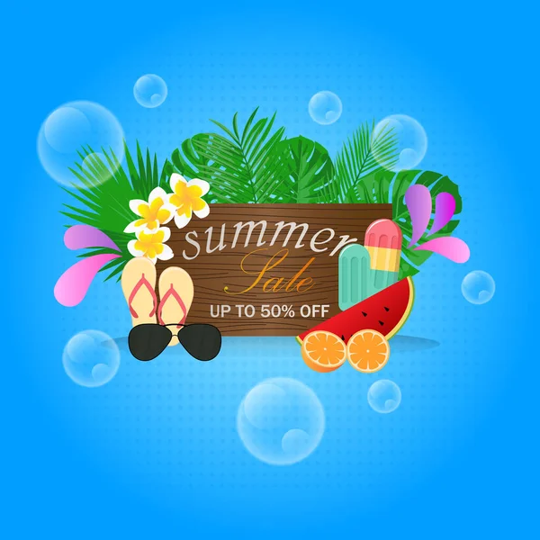 Summer Background Flowers Leaves Poster Sale Promotion Advertisement — Stock Vector