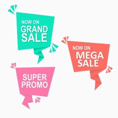 soyut modern renkli origami konuşma baloncukları etiket tanıtımı ve fiyat etiketi tasarımı seti