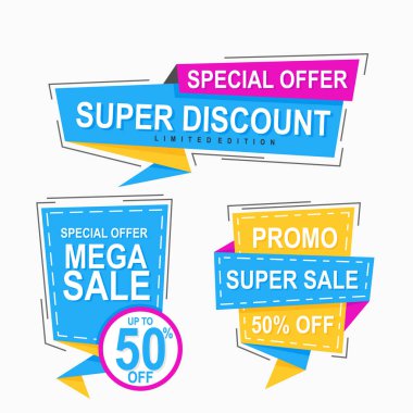 Çıkartmalar ve reklamlar için soyut düz etiketler kurdele origami tasarımı