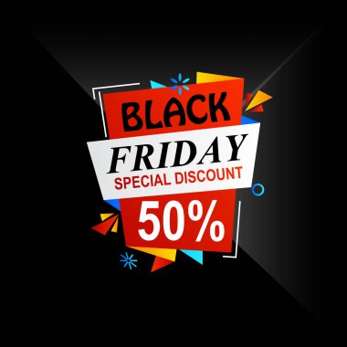 Siyah Cuma vektör düz etiket tasarımı soyut origami kavramı tanıtım ve reklam için