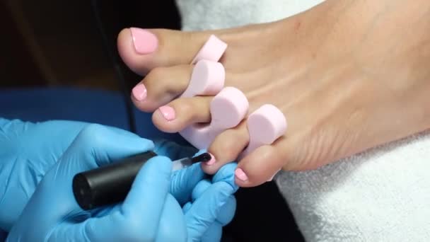 Pedicure Salon Coiffure Soins Des Pieds Des Ongles Processus Des — Video