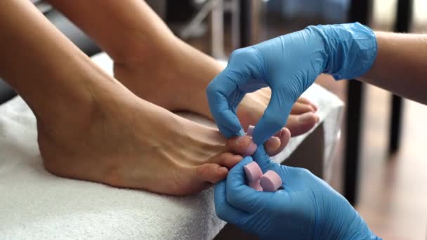 Pedicure Proces Pedicure Van Huissalons Voetverzorging Nagel Het Proces Van — Stockvideo