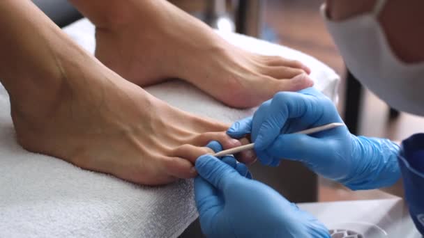 Proces Pedicure Pedicure Salonie Leczenie Stóp Paznokci Proces Profesjonalnych Pedicure — Wideo stockowe