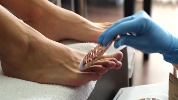 Pedicure Proces Pedicure Van Huissalons Voetverzorging Nagel Het Proces Van — Stockvideo