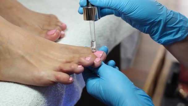 Proces Pedicure Pedicure Salonie Leczenie Stóp Paznokci Proces Profesjonalnych Pedicure — Wideo stockowe