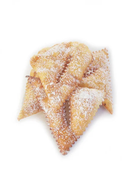 Italiensk Karnevalsbakelse Vitt Traditionella Karnevalsbakverk Chiacchere Eller Crostoli Bugie Cenci — Stockfoto