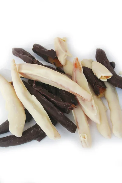 Raspas Laranja Cristalizadas Mergulhadas Chocolate Branco Escuro Também Chamadas Orangettes — Fotografia de Stock