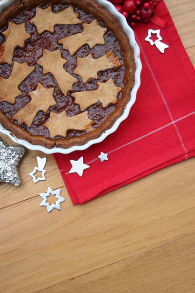 Pastel Hojaldre Casero Tarta Navidad Con Relleno Mermelada Decorado Con — Foto de Stock