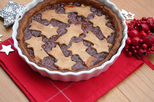 Pastel Hojaldre Casero Tarta Navidad Con Relleno Mermelada Decorado Con — Foto de Stock