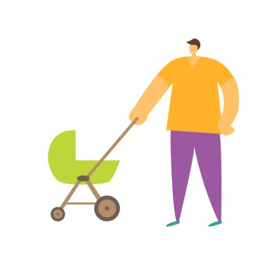 Vektör görüntüsü. Bebek arabalı genç baba..