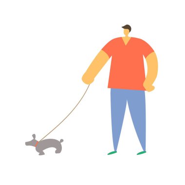 Vektör görüntüsü. İnsan köpeği gezdirir.