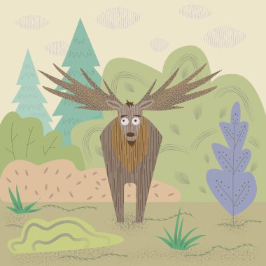 Vektör görüntüsü. Doğadaki geyik. Görüntü.