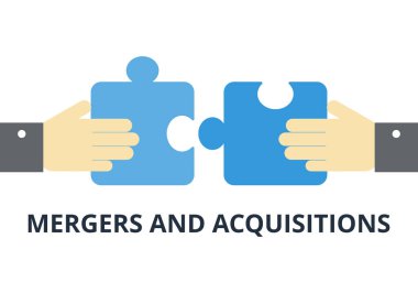 Birleşme ve kazanç vektörü. Yönetim, ortaklık, iş kavramı. Beyaz arkaplanda düz tasarım.