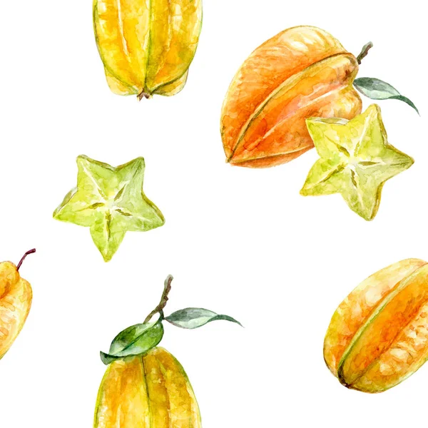 Carambola watercolor hand draw seamless pattern isolated on white — Stock Photo, Image