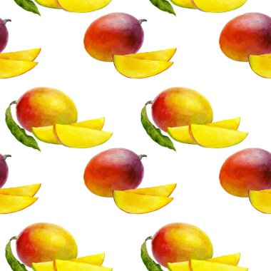 Mango meyve sulu boya el çizmek illüstrasyon seamless modeli