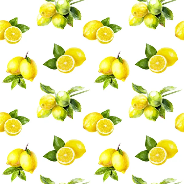 Fruta de limão sem costura aquarela padrão. Desenho à mão ilustração . — Fotografia de Stock