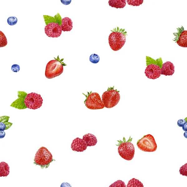 Berries sem costura padrão aquarela ilustração isolada em branco — Fotografia de Stock