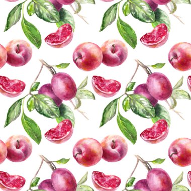 Erik seamless modeli. Erik meyve el çizmek suluboya resim.