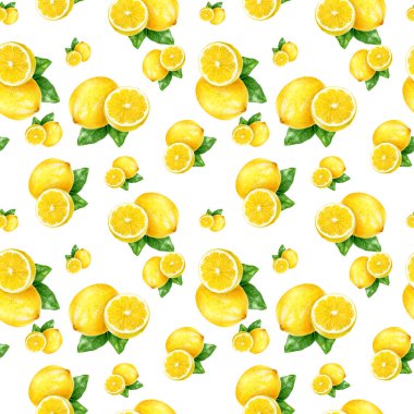 Suluboya elle çizilmiş limon meyve seamless modeli.