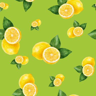 Suluboya elle çizilmiş limon meyve seamless modeli.