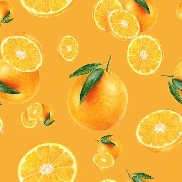 Acuarela dibujado a mano fruta naranja patrón sin costura . — Foto de Stock