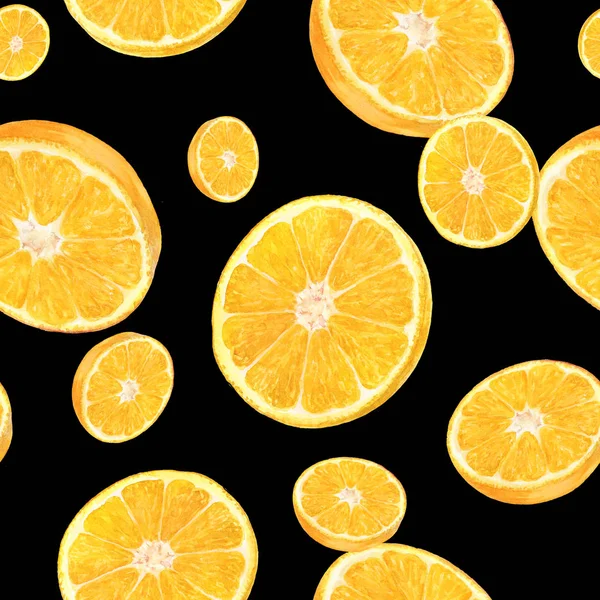 Aquarell handgezeichnete orangefarbene Früchte nahtloses Muster. — Stockfoto