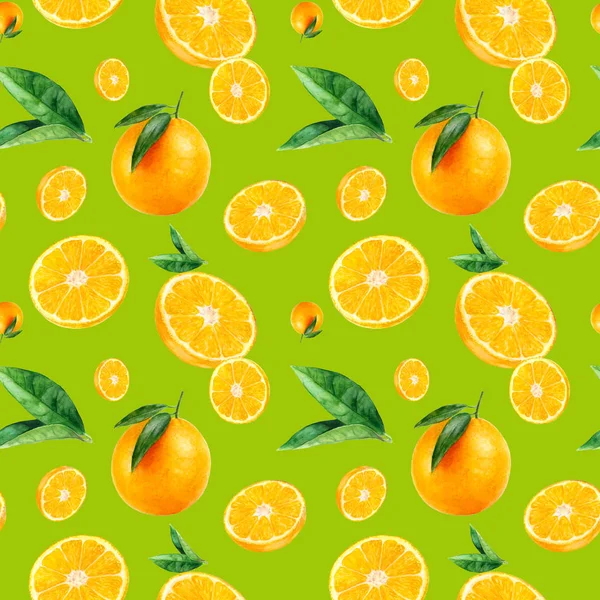 水彩の手描きのオレンジ色の果物のシームレスなパターン. — ストック写真