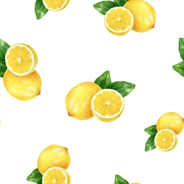Aquarell handgezeichnete Zitronenfrucht nahtloses Muster. — Stockfoto