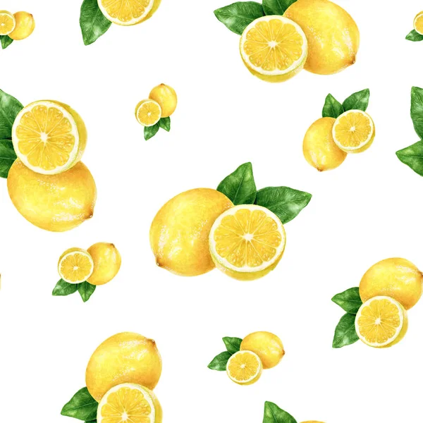 水彩の手描きレモン果実のシームレス パターン. — ストック写真