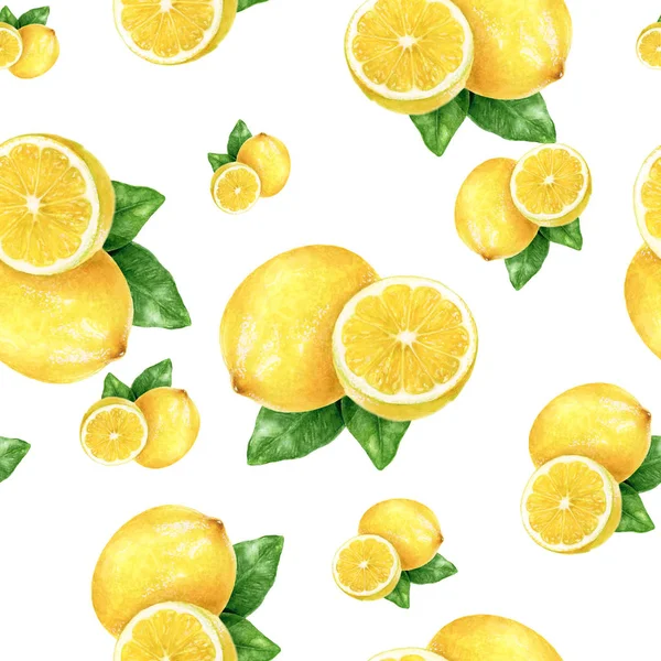 水彩の手描きレモン果実のシームレス パターン. — ストック写真