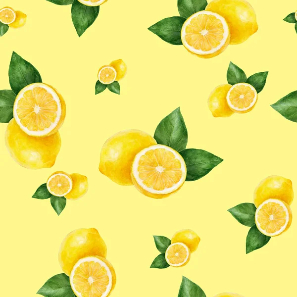 Aquarelle dessin à la main citron fruit modèle sans couture . — Photo
