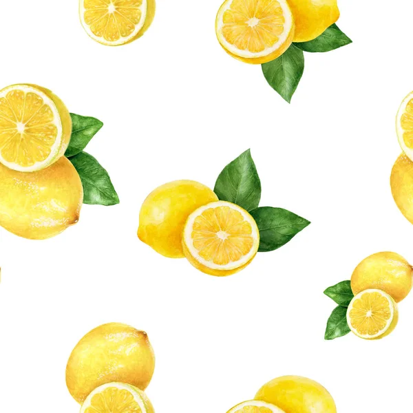 Aquarell handgezeichnete Zitronenfrucht nahtloses Muster. — Stockfoto