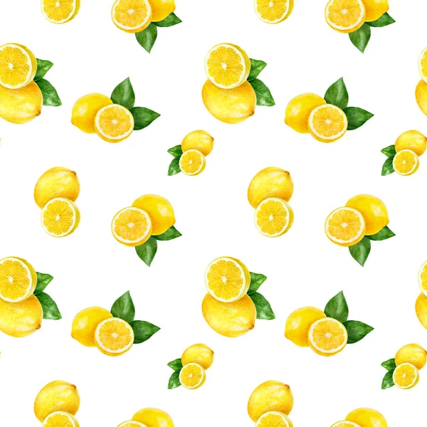 水彩手绘柠檬水果无缝图案. — 图库照片