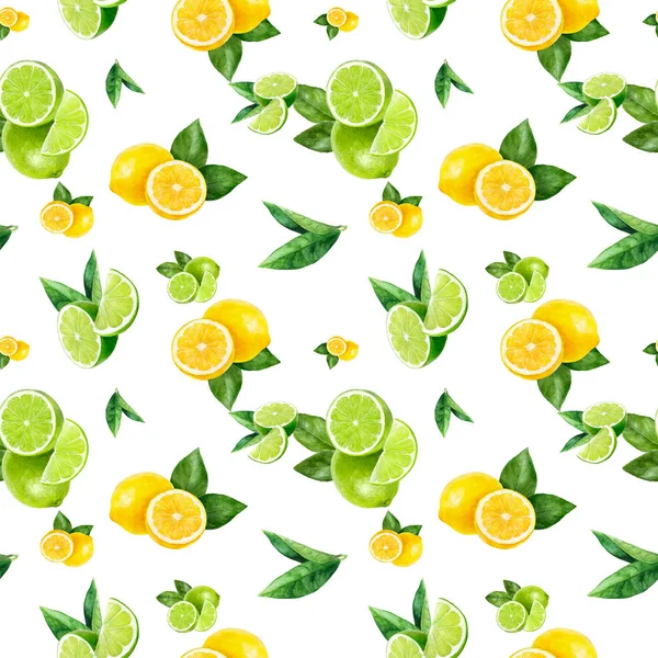 Aquarel hand getrokken-citroen, limoen fruit naadloze patroon. — Stockfoto