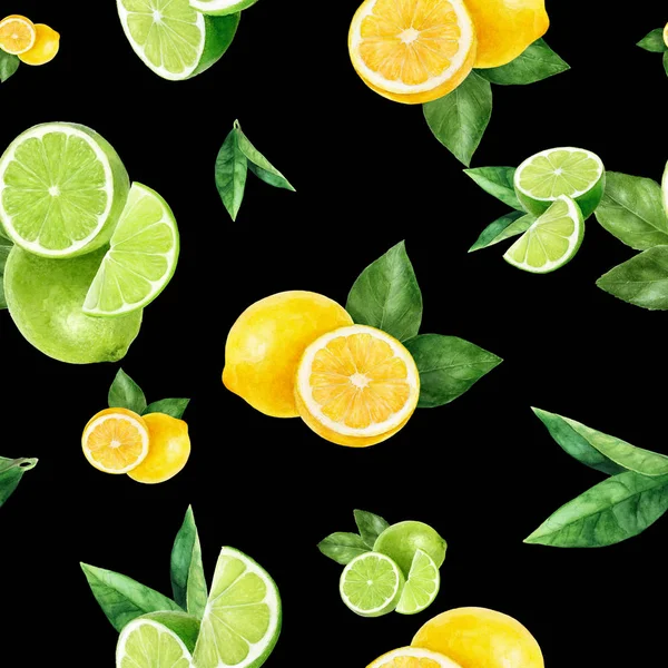 Akwarela odręczne cytryny, limonki owoców wzór. — Zdjęcie stockowe