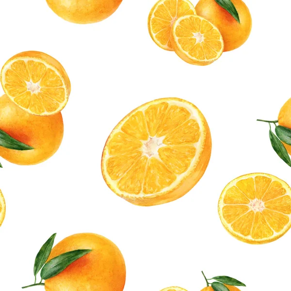 Watercolor hand drawn orange fruit seamless pattern.