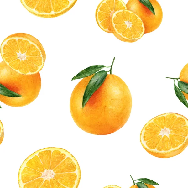Aquarell handgezeichnete orangefarbene Früchte nahtloses Muster. — Stockfoto
