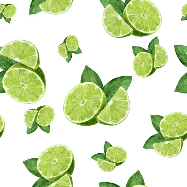 Aquarell handgezeichnete Limettenfrucht nahtloses Muster. — Stockfoto