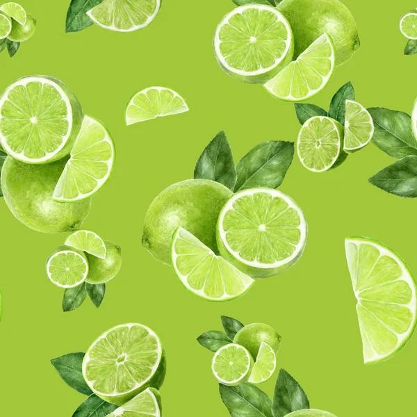 Aquarell handgezeichnete Limettenfrucht nahtloses Muster. — Stockfoto