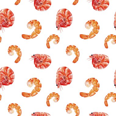 Suluboya el çekilmiş somon, karides izole seamless modeli.