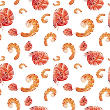 Suluboya el çekilmiş somon, karides izole seamless modeli.