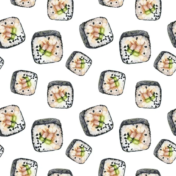 Watercolor hand drawn sushi isolated seamless pattern. — Stock Photo, Image