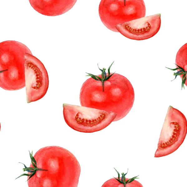 Acquerello disegnato a mano pomodori isolato modello senza soluzione di continuità . — Foto Stock
