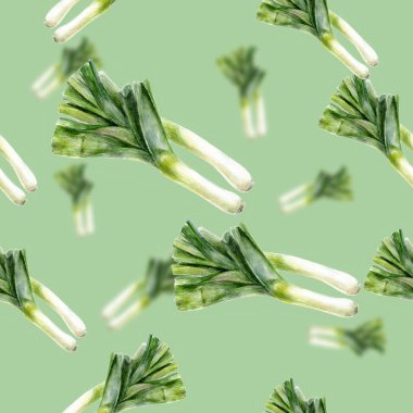 Suluboya el çizilmiş pırasa izole dikişsiz desen.