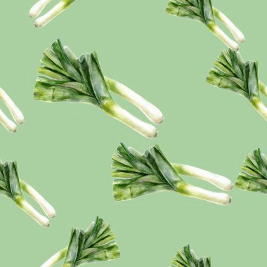 Suluboya el çizilmiş pırasa izole dikişsiz desen.