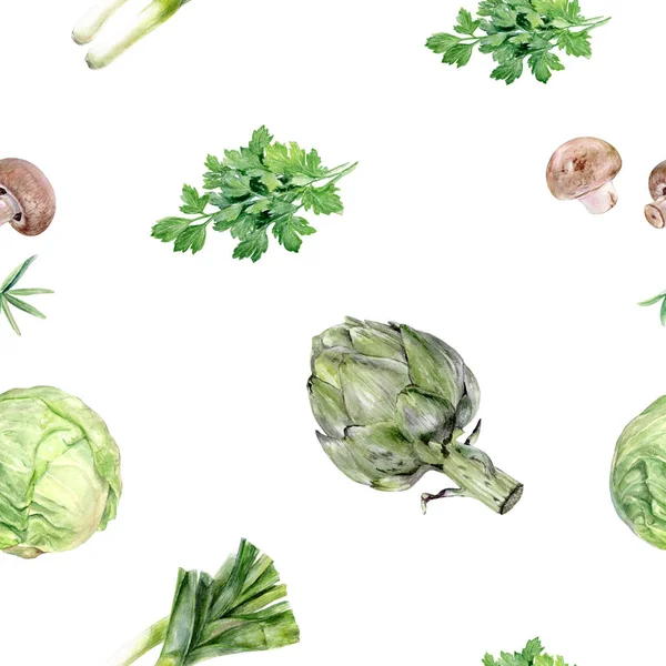 Watercolor hand drawn vegetable isolated seamless pattern.