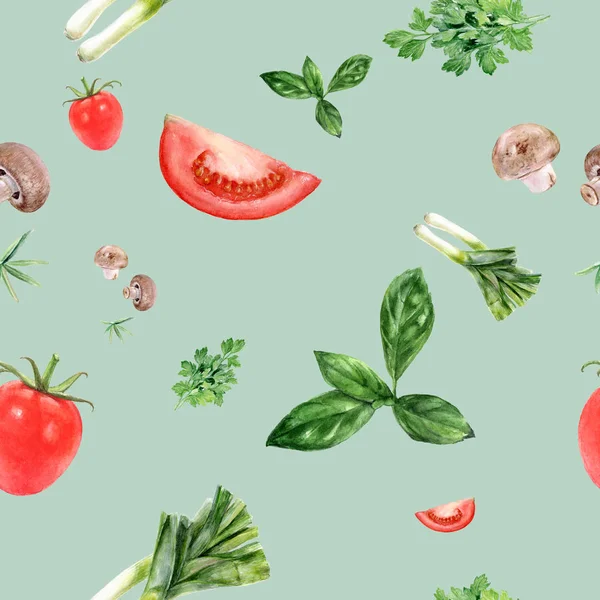 Aquarell handgezeichnetes Gemüse isoliert nahtloses Muster. — Stockfoto
