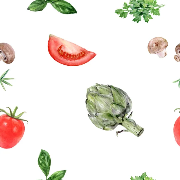 Watercolor hand drawn vegetables isolated seamless pattern.